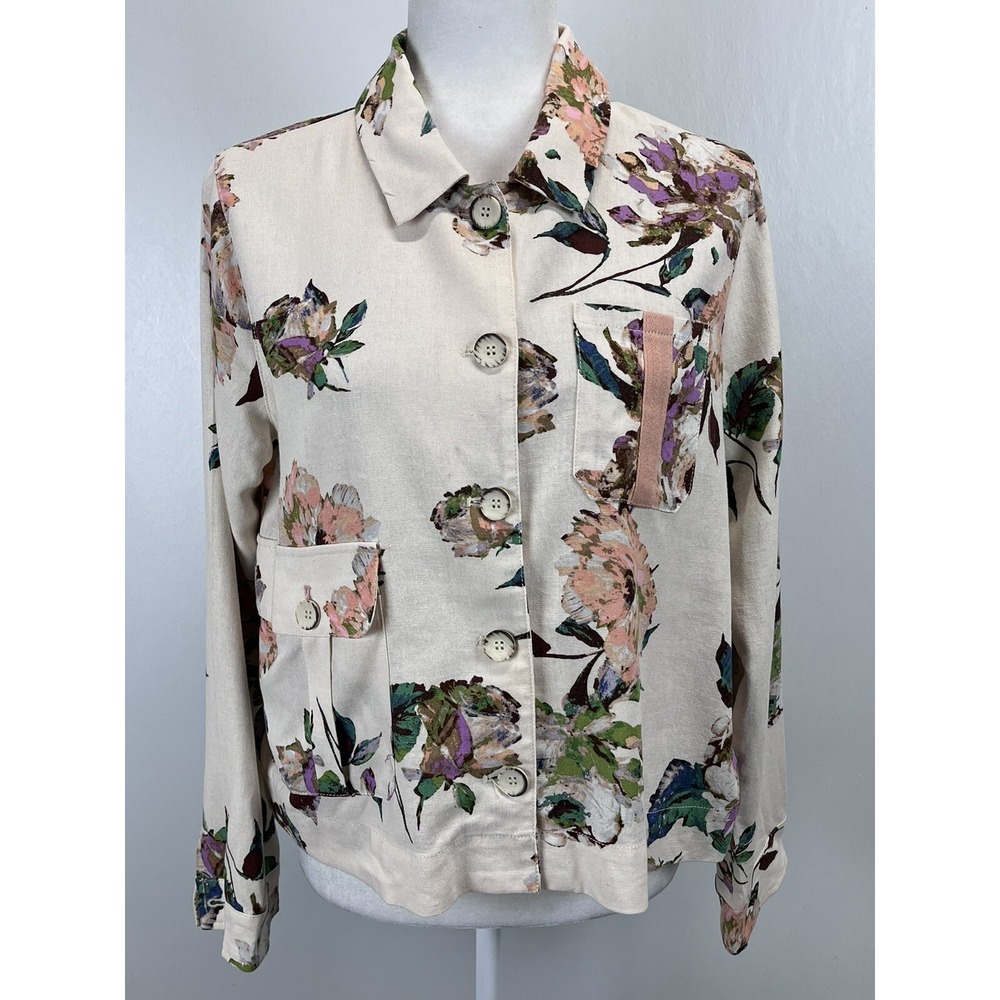 Womens Mystree Linen Blend Floral Shirt Jacket Sz S VGUC